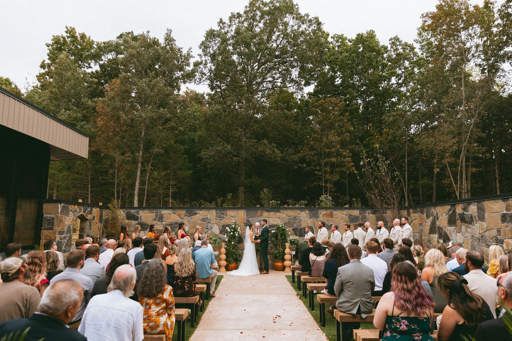 outdoor wedding ceremony in courtyard